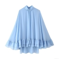 Women's Elegant Chiffon Mini Dress Long Sleeve Half-high Neck Layered Ruffles Solid Color A-Line Short Dress For Casual Party Street Style Summer 2025
