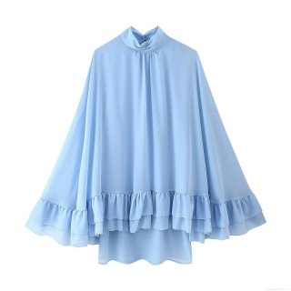 Women's Elegant Chiffon Mini Dress Long Sleeve Half-high Neck Layered Ruffles Solid Color A-Line Short Dress For Casual Party Street Style Summer 2025