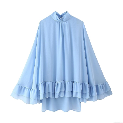 Women's Elegant Chiffon Mini Dress Long Sleeve Half-high Neck Layered Ruffles Solid Color A-Line Short Dress For Casual Party Street Style Summer 2025