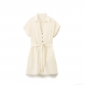 Women's Summer Short Sleeve Button Down Shirt Dress With Belt Cotton Linen Blend Casual Boho Mini Dress For Women Cream