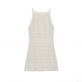Women Summer Halter Neck Knitted Mini Dress Hollow Out Sleeveless Crochet Bodycon Beach Sundress Solid Color Sexy Backless Streetwear Polyester Knit Dress