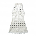 Women's Polka Dot Satin Dress White Black Halter Neck Lace Trim Patchwork Backless Sexy Summer Mini Dress For Streetwear Party Date Night Fashion Clothing