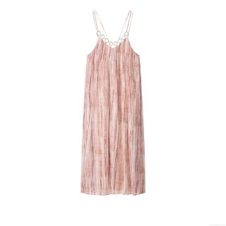 Women's Summer Tie-Dye Maxi Cami Dress With Metal Ring Decoration Elegant Sleeveless Pleated Polyester Long Sundress For Streetwear Vacation