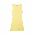 Women's Sleeveless Knit Mini Dress With Heart Metal Buttons Side Slit Round Neck Summer Slim Fit Polyester Knitwear Dress Casual Party Yellow
