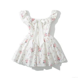 Women's Sweet Off-the-Shoulder Floral Print Polyester Mini Dress With Bow Decoration And Lace Trim Summer Casual Vacation Wear Sleeveless Short Dress