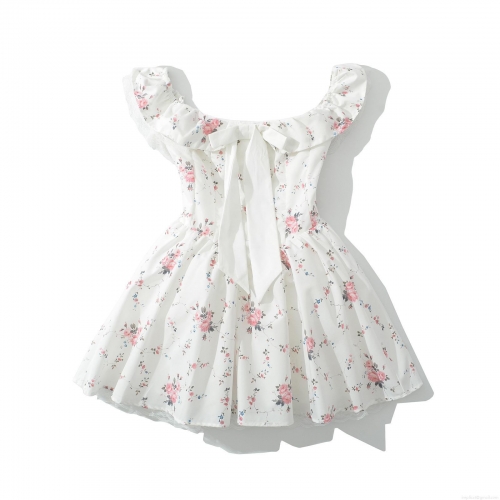 Women's Sweet Off-the-Shoulder Floral Print Polyester Mini Dress With Bow Decoration And Lace Trim Summer Casual Vacation Wear Sleeveless Short Dress