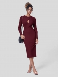Sexy Wine Red Knit Hollow Out V Neck Midi Dress For Women Long Sleeve Side Split Bodycon Wrap Hip Slim Fit Party Clubwear Elegant Dress
