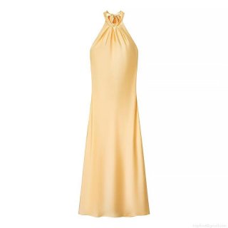 Women Sexy Satin Halter Backless Maxi Dress Elegant Sunflower Gold Sleeveless Tie-Up A-Line Party Evening Dress For Women Streetwear