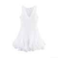 Women's Sexy V Neck Sleeveless Layered Ruffle Tiered Mini Dress Fashion Summer White Chiffon Puffy A-Line Party Dress Evening Gown