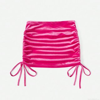 Women's Sexy Ruched Velvet Mini Skirt High Waisted Drawstring Bodycon Short Skirt For Party Club Night Out Sexy Y2K Style Rose Red Polyester Spandex Skirt