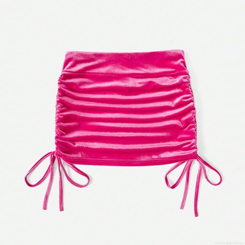 Women's Sexy Ruched Velvet Mini Skirt High Waisted Drawstring Bodycon Short Skirt For Party Club Night Out Sexy Y2K Style Rose Red Polyester Spandex Skirt