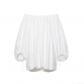 Women's Sexy Off-Shoulder Pleated Mini Dress Summer White Long Bubble Sleeve Drawstring Polyester Woven Party Club Outfits