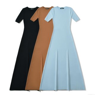 Women's Summer Knitted Maxi Dress Round Neck Short Sleeve A-Line Solid Color Casual Streetwear Long Dress Western Style Knit Skirt