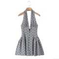 Women's Retro Polka Dot Halter Mini Dress Sexy Backless Hollow Out A-Line Summer Sundress Polyester Sleeveless Party Vacation Dress