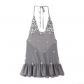 Women's Sexy Halter Backless Shell Decorated Mini Dress Sleeveless Ruffle Hem Polyester Gray Slim Fit Party Vacation Streetwear Dress