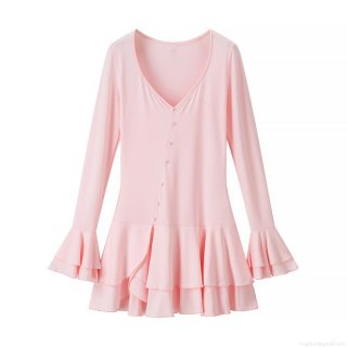 Women's V-Neck Long Sleeve Tiered Mini Dress With Ruffle Hem Knit Polyester Solid Pink Button Detail Slim Fit Fashionable Streetwear For Daily Party Clubwear