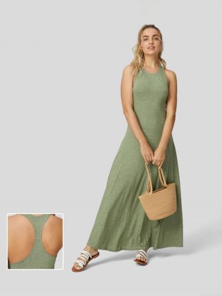 Women's Knitted Polyester Viscose Maxi Dress Sleeveless Racerback Backless A-Line Swing Long Dress For Vacation Leisure Ladies Solid Green Summer Dress