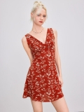 Women's Summer Floral Print Mini Dress V-Neck Sleeveless Backless A-Line Short Skirt With Bow Tie Polyester Spandex Elegant Dress For Vacation Party