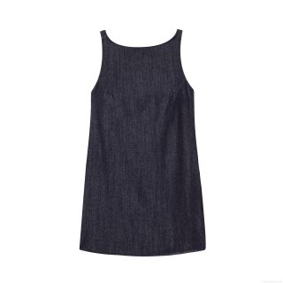 Women Summer Sleeveless Backless Denim Mini Dress Round Neck Dark Blue Polyester Denim Blend Streetwear Casual Party Dresses For Women