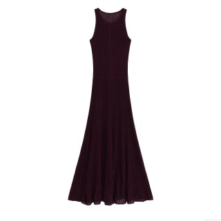 Women's Sleeveless Ribbed Knit Maxi Dress Summer European Style Solid Color Round Neck Tank Dress For Streetwear Daily Casual Wear