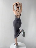 Women's Sexy Backless Bodycon Dress Polyester Spandex Cross Strap Midi Dress For Party Summer Sleeveless Fish-Tail Clubwear