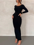 Elegant Sexy Backless Maxi Dress For Women Long Sleeve Ruched Bodycon Evening Party Long Dress Autumn Winter Luxury Celebrity Style Clubwear