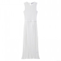 Women's Summer Elegant Knitted Sleeveless Midi Dress With Belt Round Neck Solid Color Minimalist Streetwear White Polyester Long Dress