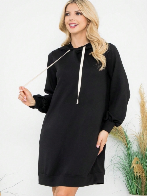 Women's Casual Hooded Sweatshirt Dress Polyester Cotton Blend Loose Drawstring Long Sleeve Mid-Length Pullover Mini Dress for Autumn Winter Daily Wear
