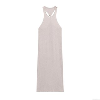 Women's Knit Maxi Dress Backless Halter Neck Sleeveless Solid Color Twisted Detail Polyester Boucle Yarn Summer Party Club Long Dress