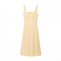 Women Summer Pale Yellow Square Neck Cami Dress With Bow Tie Backless Smocked Back Invisible Zipper Sexy Solid Color Maxi Dress For Beach Vacation Streetwear