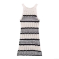 Women's Sexy Striped Knit Mini Dress Sleeveless Hollow Out Contrast Color Crochet A-Line Dress For Summer Beach Holiday Streetwear