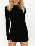 Sexy Backless Bodycon Mini Dress For Women Long Sleeve Knitted Polyester Elastane Solid Color High Waist Dress For Club Party Night Out Clubwear