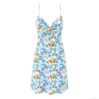 Women's Floral Cami Mini Dress 100% Polyester Bow Tie V Neck Sexy Backless Sleeveless Summer Beach Vacation A-Line Sundress Casual Party Dress