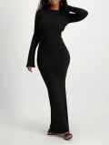 Women's Sexy Backless Long Sleeve Maxi Dress Elegant Bodycon Knitted Jersey Evening Party Club Long Dresses Solid Color Ladies Clothing