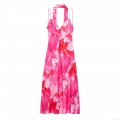 Women's Sexy Floral Print Halter Maxi Dress 100% Polyester Backless V-Neck Sleeveless A-Line Long Dress For Summer Vacation Beach Party Gown