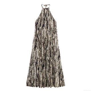 Women's Sexy Halter Neck Backless Maxi Dress Leopard Animal Print Sleeveless Polyester Chiffon Long Dress For Summer Vacation Beach Party