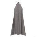 Women's Sexy Striped Halter Neck Maxi Dress Backless Satin Polyester Sleeveless Bodycon Color Block Party Clubwear Western Style Streetwear Long Dress