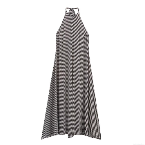 Women's Sexy Striped Halter Neck Maxi Dress Backless Satin Polyester Sleeveless Bodycon Color Block Party Clubwear Western Style Streetwear Long Dress