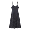 Women's Retro Polka Dot Slip Dress V-Neck Smocking Detail Spaghetti Strap Polyester Blend Maxi Dress For Summer Beach Party Streetwear