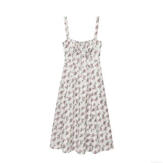Women's Summer Floral Print Cami Dress Sexy Backless Lace Up Slit Midi Slip Dress Slim Fit A-Line Streetwear Party Club Polyester Dress