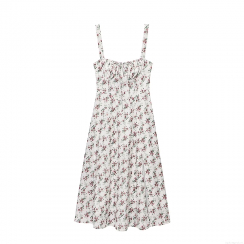 Women's Summer Floral Print Cami Dress Sexy Backless Lace Up Slit Midi Slip Dress Slim Fit A-Line Streetwear Party Club Polyester Dress