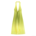 Women's Sexy Backless Gradient Halter Maxi Dress Twist Front Chiffon Polyester Long Party Dress For Summer Beach Vacation Streetwear