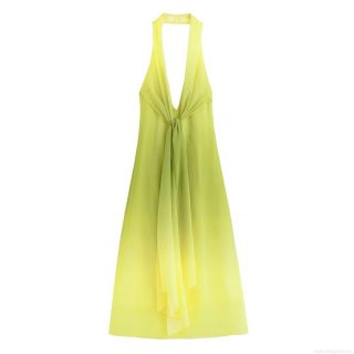 Women's Sexy Backless Gradient Halter Maxi Dress Twist Front Chiffon Polyester Long Party Dress For Summer Beach Vacation Streetwear