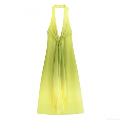 Women's Sexy Backless Gradient Halter Maxi Dress Twist Front Chiffon Polyester Long Party Dress For Summer Beach Vacation Streetwear