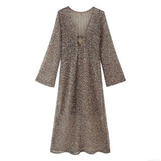 Women Deep V-Neck Sequin Maxi Dress Long Sleeve Mesh Hollow Out Sexy Bodycon Evening Party Long Dress Streetwear Clubwear Sparkly Gown