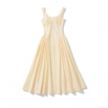 Women's Summer Sleeveless Midi Dress Ruched Bust Slim Fit Solid Color Cream Yellow 100% Polyester Party Casual Streetwear Dress