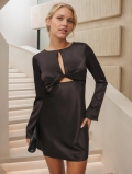 Sexy Satin Hollow Out Twist Mini Dress Elegant Long Sleeve Bodycon Party Clubwear For Women Solid Color Autumn Winter Dress