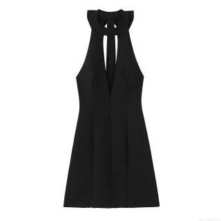 Women's Sexy Halter Neck Backless Slim Fit Mini Dress With Large Bow Detail Black Polyester Sleeveless A-Line Party Clubwear Dress