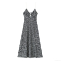 Women's Sexy Floral Midi Cami Dress Backless V-Neck A-Line Polyester Street Style Tie-Front Cutout Evening Party Vacation Sundress