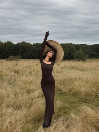 Women's Sexy Backless Knitted Maxi Dress Long Sleeve Off Shoulder Slim Fit Solid Coffee Brown Socialite Style Bodycon Long Skirt Evening Party Outfit